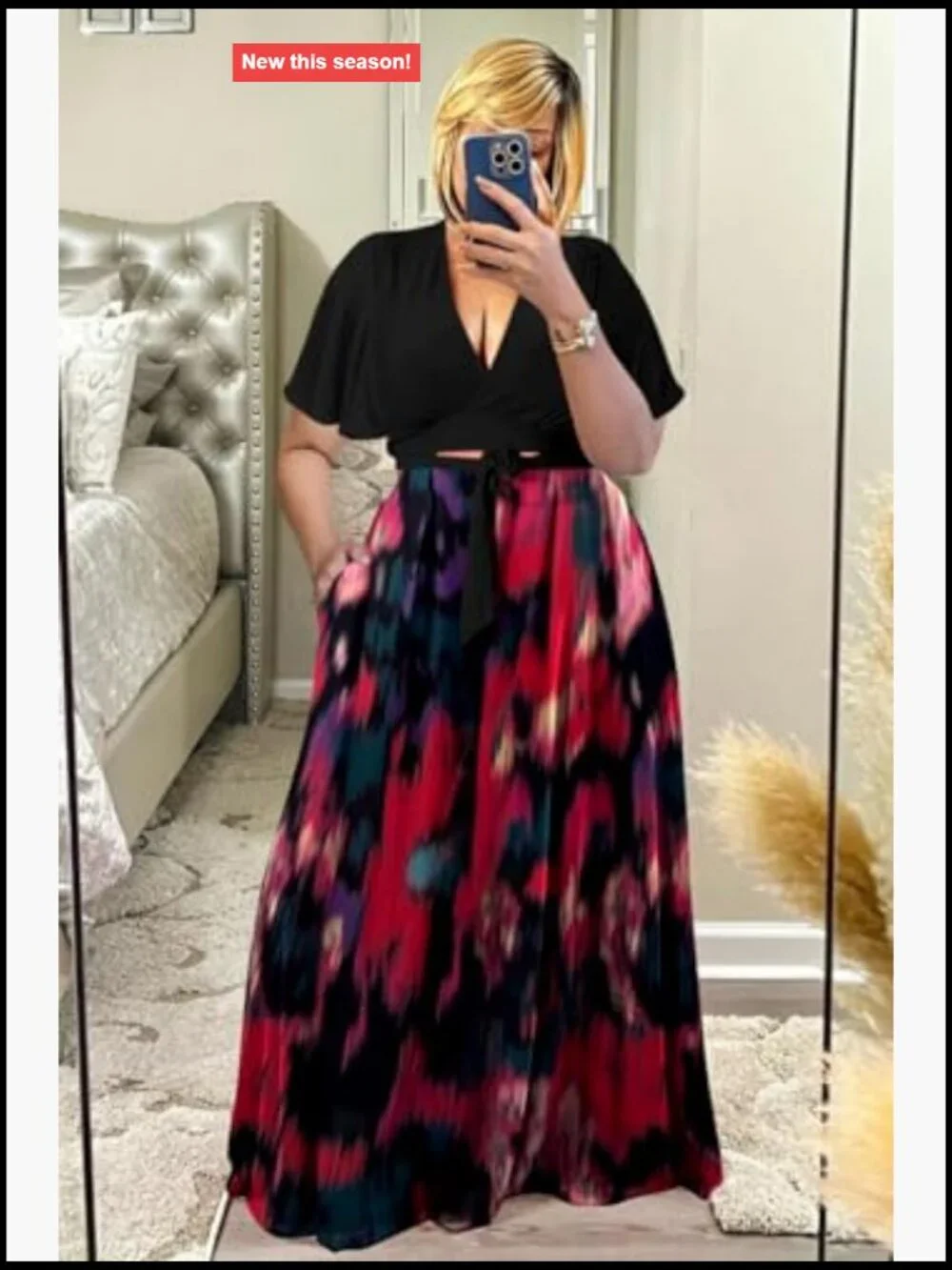 Plus Size 2 Piece Wrap Crop Top Maxi Skirt Set Flowy